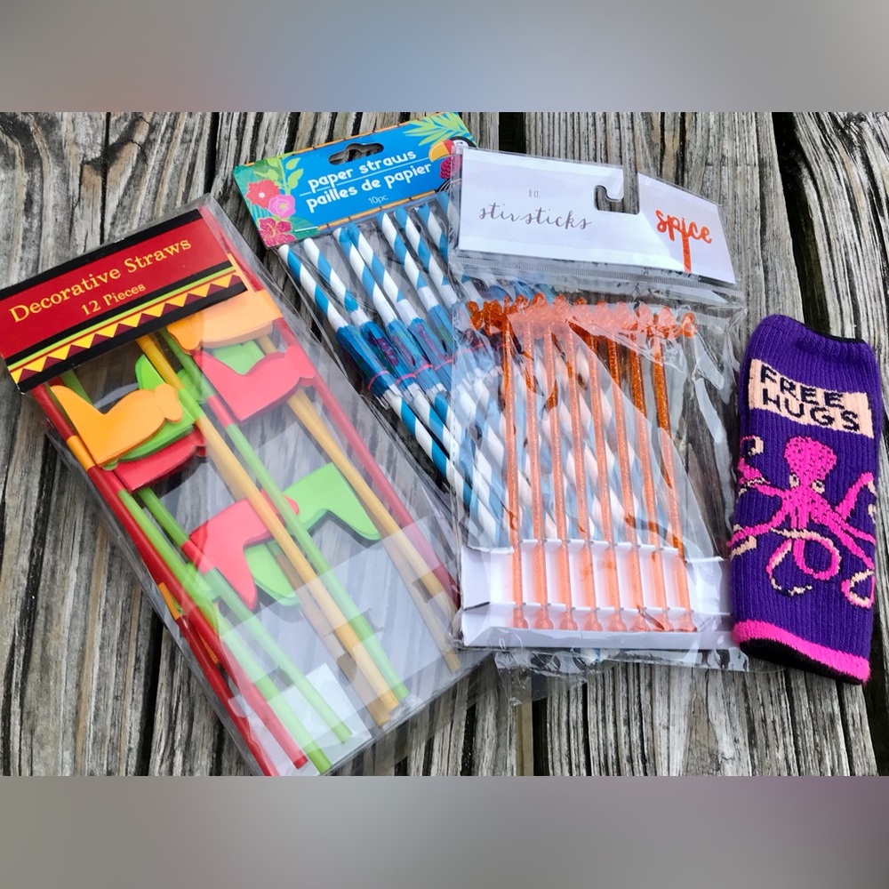 2/$10 Drink Accessory Lot FREAKER Beverage Insulator Sock Octopus Funny Straw